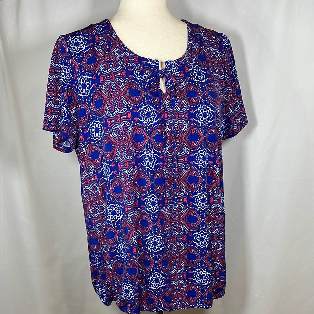41 Hawthorne Stitch Fix Blue Patterned Blouse Size L